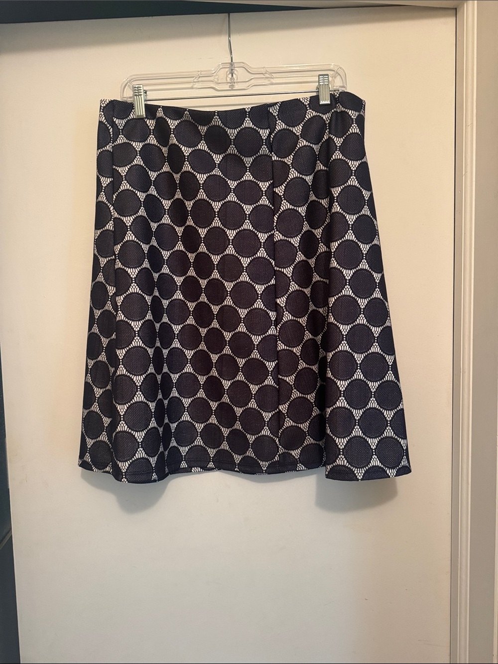 Renee C. Navy & White Circle-Print A-Line Skirt